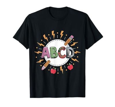 Divertente ritorno a scuola Abcd insegnante rocce Abcs insegnanti rock Maglietta