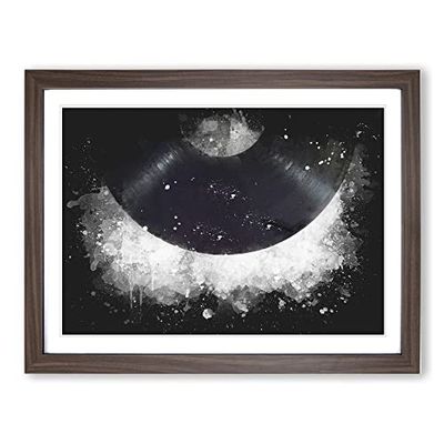 A Vinyl Record Paint Splash Modern Art Framed Wall Art Print, Ready to Hang Picture for Living Room Bedroom Home Office Décor, Walnut A3 (46 x 34 cm)
