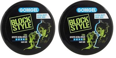 Gomgel Block Style, Cera per Capelli Effetto Ultra Opaco, Cera Professionale a Tenuta Estrema - 100 ML (Confezione da 2)