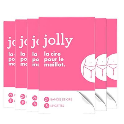 Jolly Bandes de Cire Maillot pour Femme et Lingettes de Finition, Peau Douce en 1 Application, Testées sous Contrôle Dermatologique (6x24 bandes)