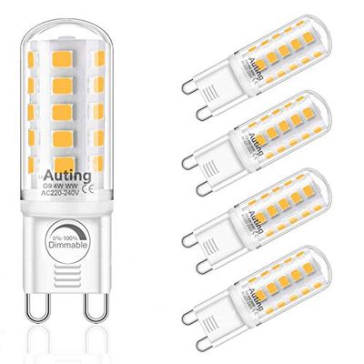 Lampadine a LED G9 dimmerabili,4W 2700K,luce bianca calda,32x2835 SMD,ricambio per lampadine alogene da 20W-40W G9,G9 LED,400lm AC220-240V,angolo di irradiazione 360° G9 LED,confezione da 5 pezzi