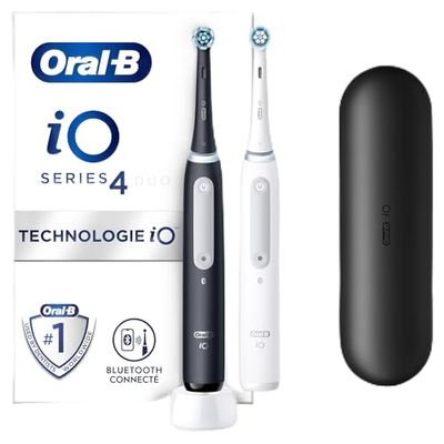 Oral-B iO série 4 Duo Brosses À Dents Électriques Noire Et Blanche, 1 pack de 2 unités