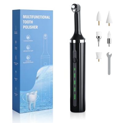 Morfone Juego de blanqueamiento dental, pulidor de dientes con 5 modos y 5 cabezales, juego de blanqueamiento para limpieza de dientes | pulido | blanqueamiento, luz LED USB-C, IPX6 resistente al agua