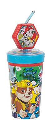 P:os Paw Patrol 31956049 Tasse pour enfant avec paille et couvercle, figurine 3D, env. 475 ml, tasse en plastique à emporter, sans BPA et sans phtalates