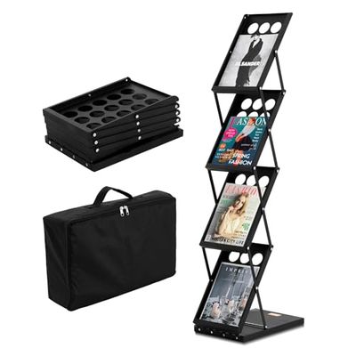 VEVOR Opvouwbaar tijdschriftenrek, 4-tier brochure literatuur displaystandaard, draagbare catalogus brochurehouder standaard met draagtas voor kantoorbeurzen tentoonstellingen, 4 zakken