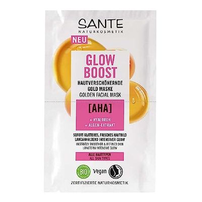 SANTE Naturkosmetik Glow Boost - Maschera dorata con estratto di alghe, 8 ml
