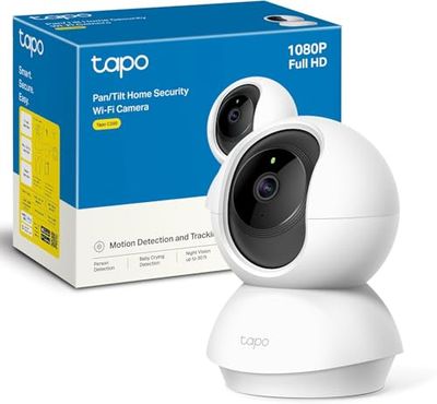 Tapo C200 Telecamera Wi-Fi Interno FHD, Videocamera sorveglianza, Visione Notturna, 360° Visuale, Audio Bidirezionale, Rilevamento di movimento e notifiche, Allarme acustico e luminoso integrato