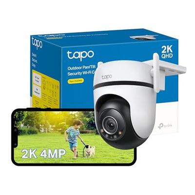 Tapo C520WS Pan/Tilt Outdoor Security Camera, 2K 4MP WiFi Outdoor Camera, 360° Vision Motion Tracking, No Monthly Fee, AI Detection, Starlight Colour Night Vision, IP66, Works with Alexa & Google