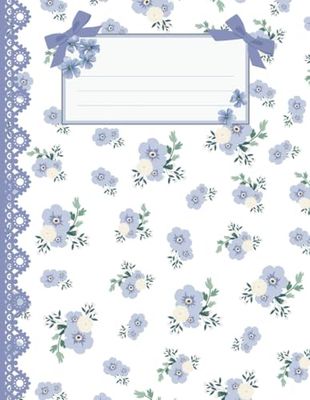 Coquette Composition Notebook - Periwinkle Blue Lace, Flowers and Bows: 120 Wide Rule Pages, 8.5 x 11