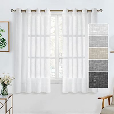 BGment Linen Look White Curtains 137 cm Length 2 Panels Set Eyelet Privacy Screen Light Filtering Window Curtains for Living Room Bedroom (137 x 140 cm, White, 2 Panels)