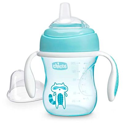 Chicco - Transitiebeker - Ergonomische Siliconen Tuit - Dubbel Anti Koliek Ventiel - BPA-vrij - 200 ml - 4+ Maanden - Blauw