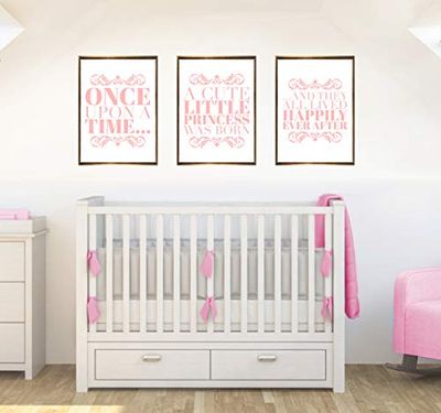 Once Upon Set of 3 Quotes Baby Girls Nursery Decor Wall Art Poster Print Pink - Size A5-148 x 210 mm