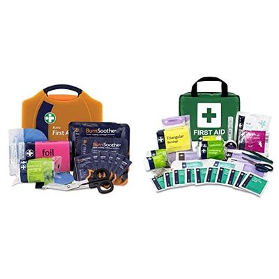 Reliance Medical Burn First Aid Kit in Orange Compact Aura Box & Lewis-PLAST 90 Piece Premium First Aid Kit for Home Car Holiday and Workplace - Includes Bandages