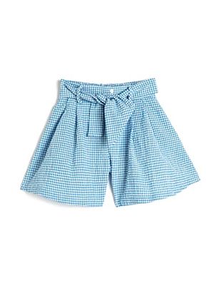 Koton Girlss Riem Detail Pleated High Rise Shorts, Blue Check (6c5), 4-5 jaar EU, Blue Check (6c5), 4-5 Jaar