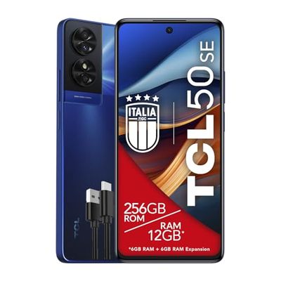 TCL 50SE smartfon 4G, wyświetlacz 6,78", FHD+ 90 Hz, 256 GB, 12 GB RAM (6 GB + 6 GB RAM Expansion), hybrydowy aparat 50 Mpx, system Android 14, bateria 5010 mAh szybkie ładowanie, Dual Sim, niebieski