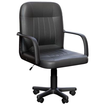 Vida Designs Morton Bureaustoel van leer, in hoogte verstelbaar, met armen en wielen, voor thuiswerk en studie (zwart)