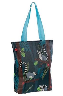 Puckator Spirit of the Night Lemur Zip Up Reusable Tote Shoulder Shopping Bag, Height 37cm Width 31cm Depth 7cm