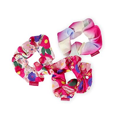 Legami - Set of 3 Hair Elastics, Satin Scrunchies, soft, Ø 11.5 cm, Flowers Theme