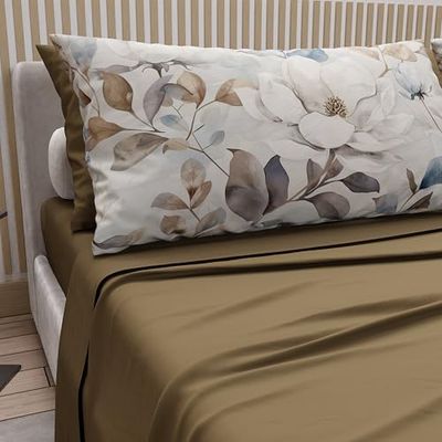 PETTI Artigiani Italiani - Katoenen beddengoed met kussenslopen met digitale print, bedlakens voor Frans bed, beddengoedset met bloemenpatroon 16 modder, 100% Made in Italy