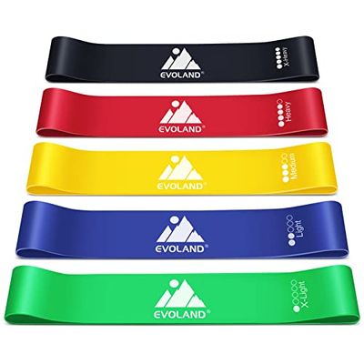 Fitnessbanden, 5 stuks, gymnastiekband, krachttraining, weerstandsbanden, set van natuurlijk rubber, weerstandsbanden met 5 niveaus, trainingsbanden voor armen en benen, oefeningen voor yoga, pilates