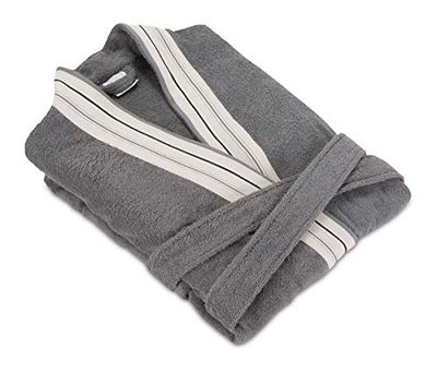 Möve Bohème Kimono with striped border in size L, Bathrobe - 120 cm, 100% cotton, Anthracite