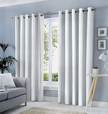 Fusion - Sorbonne - Par de cortinas com ilhoses, 100% algodão, 117 x 183 cm, cor branca