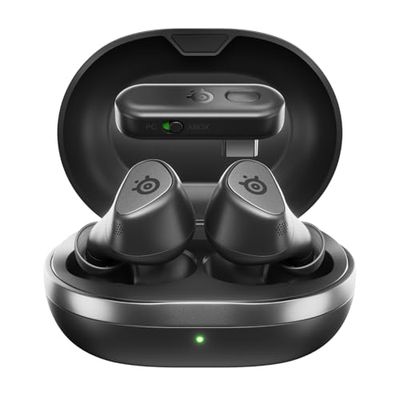 SteelSeries Arctis GameBuds Xbox, Bezprzewodowe Słuchawki Douszne do Gier, 2,4 GHz + BT 5.3, ANC/Przezroczystość, Bateria 40 Godz., Ładowanie Bezprzewodowe, PS5, PC, Switch, Smartphone