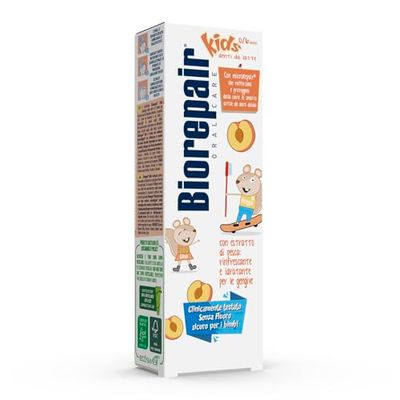 Biorepair® - Tandkräm för barn, 0-6 år, persika, tandkräm för barn utan fluor, persika smak, anti-karies, för friskt tandkött, 50 ml