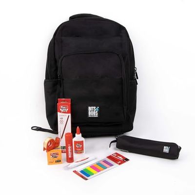 Grafoplas Schooletui met 3 vakken met schoolmateriaal, basisschool, kleurpotloden, puntenslijper, schoolliniaal, balpen, lijm, correctietape, krijtmarker, Zwart, Voor school