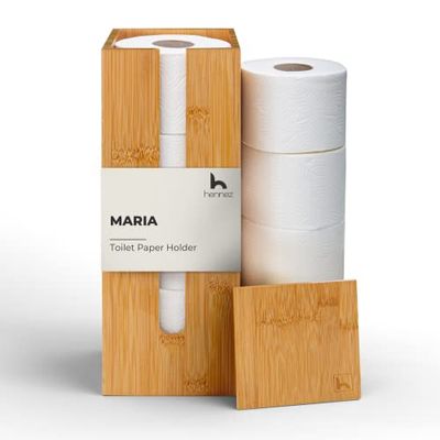 Rangement papier toilette original bambou - Distributeur papier toilette bambou - Stockage support papier toilette sur pied bambou avec couvercle - Range rouleaux porte papier toilette sur pied bambou