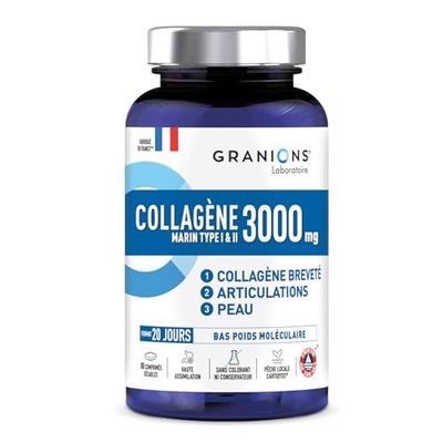COLLAGENE MARIN 3000 MG GRANIONS - Collagene Marin Type 1 et 2 - Collagene Marin + Cuivre + Manganese - Collagene Type 2 Anti Age - Complement Alimentaire Peau Beauté - Made in France - 80 comprimés