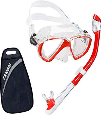 Cressi Ranger & Dry, Set Maschera per Snorkeling Unisex Adulto, Trasparente/Rosso, Taglia Unica