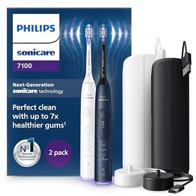 Philips Sonicare 7100 - Brosse à dents électrique sonique avec application, 4 modes de brossage et 3 niveaux d'intensité, Alerte de pression, EasyStart, Pack de 2, HX7429/01 [Nouvelle technologie]