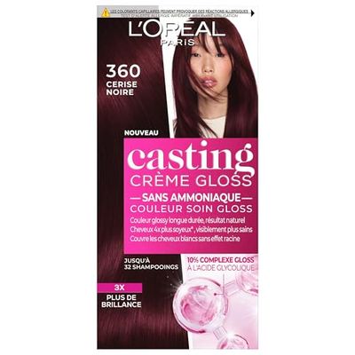 L'ORÉAL PARIS - Colorazione capelli semi-permanente tono su tono - Colore Cura Gloss - Senza Ammoniaca - Casting Crema Gloss - Tonalità Ciliegia Nera (3.60)