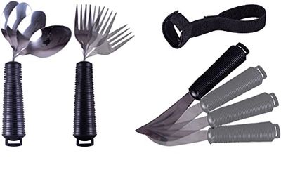Aidapt Bendable Cutlery Set with a Knife, fork, Spoon and Utensil Straps Soft Grip Eating Aid, Bend to any Angle, Reduce Wrist Stress, ideal for those with Arthritis, Limited Grip and Arm Movement
