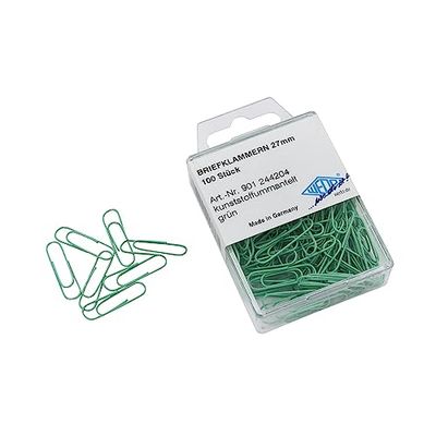 Wedo 901244200 Trombones (Métal, 27 mm, avec Revêtement Plastique), 100 Pièces Vert