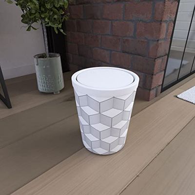 Papperskorg med svängande lock kapacitet 5 L - WHEELTOP GEOMETRISK och White MAT