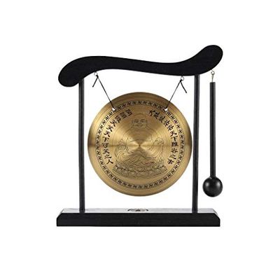 Lacheuse Gong on Socle Buddha Rieur Gong tibetano Buddha – Decoração Zen de madeira e cobre, objeto decorativo chinês para casa, escritório, sala de estar, ideia de presente chinesa asiática