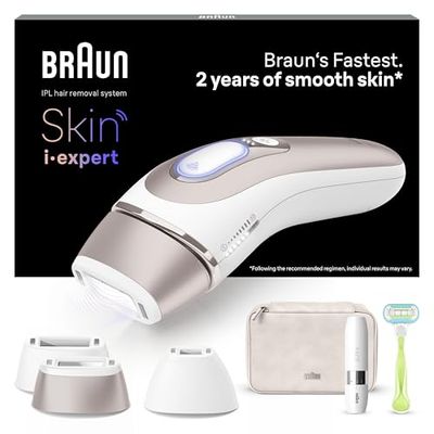 Braun Smart IPL Skin i·Expert, at Home Hair Removal, Alternative for Laser Hair Removal, Smart IPL with Exclusive Free App, Mini Face Shaver, 3 Heads, 2 Years of Smooth Skin, Gift for Women, PL7249
