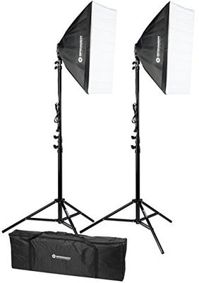 Bresser Fotostudio dagsljus set BR-2245 med 1 800 W ljuseffekt över 8 dagars ljuslampor energibesparande lampor med två stativ och två softlådor