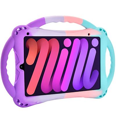 TopEsct Funda Infantil para iPad Mini de 6ª generación, Resistente a los Golpes, a Prueba de niños, con Soporte de Tres Asas para iPad Mini 6 de 8.3 Pulgadas (Morado y Turquesa)