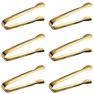 AMJKEJI 6 Piezas Pinzas de Cocina, Pinzas para Cubitos de Hielo, Pinzas para Azúcar, Ensaladas, Pinzas para Café, Catering, Fiesta, Boda, Bufé, Barbacoa - Largo:11 cm (Dorado)