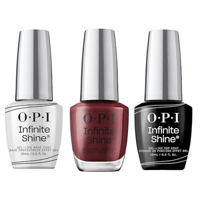 OPI Infinite Shine Long-wear Nail Polish, Gel-Like Nail Varnish with no UV lamp needed, 3-Step System for up to 11 days of vibrant colour, Base Coat & Nail Polish & Top Coat, Raisin' The Bar, 3x 15ml