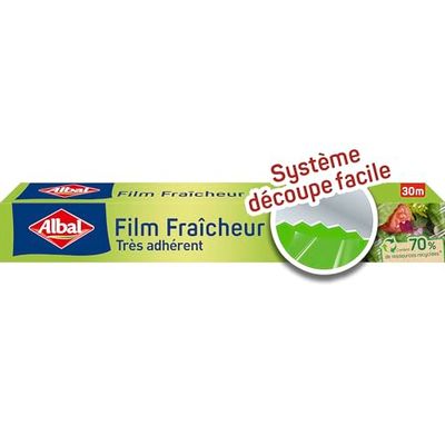 Albal - Film Fraicheur 30m - Film étirable - Préserve la fraicheur des aliments - Adhérent - 70% de ressources recyclées