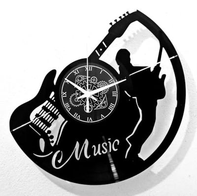 Instant Karma Clocks | Wall Clock | Music | Guitar | Keyboard | Drummer | Pop Rock Band | No Ticking, Vinyl, Black, ⌀12 inch
