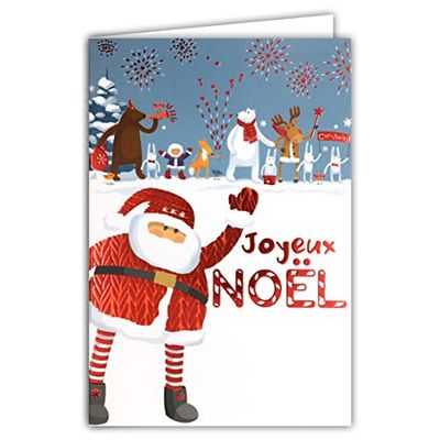 Afie 61-5633 kaart Vrolijk Kerstman rood glanzend glinsterend flamboying kuckugrugzak wanten dieren beer rendier konijn vos esquimaud feest met witte envelop