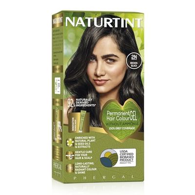 Naturtint Permanent Hair Colour 2N Brown-Black | Plant Enriched Radiant Colour | Ammonia Free | Vegan-Friendly Formula | Long Lasting Grey Coverage