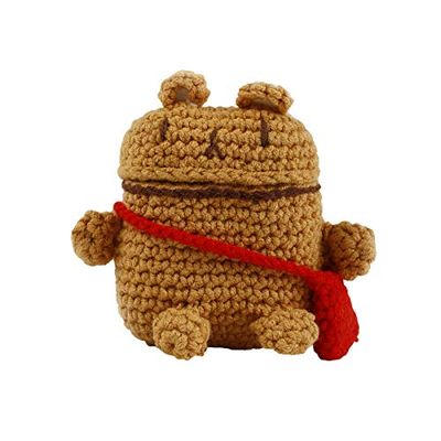 Funda para Auriculares inalambricos Interior de Silicona y Crochet por Fuera con Forma de Oso, marrón