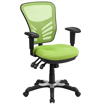 Flash Furniture Nicholas - Cadeira giratória de escritório e jogos, cadeira de escritório ergonómica de malha com suporte lombar ajustável e altura, cor verde