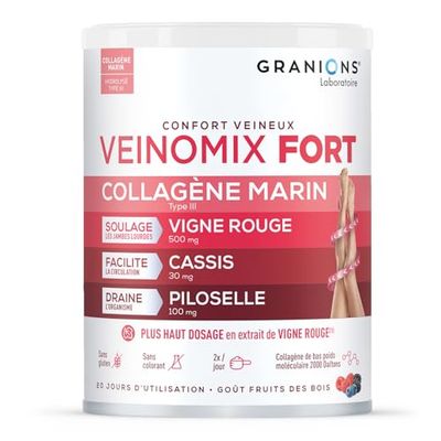 GRANIONS VEINOMIX FORT - 200g Poudre à Diluer Contre la Retention d'Eau et Les Jambes Lourdes - Vigne Rouge Circulation - Circulation Sanguine Jambes - Retention d'Eau - Vigne rouge | 200 g